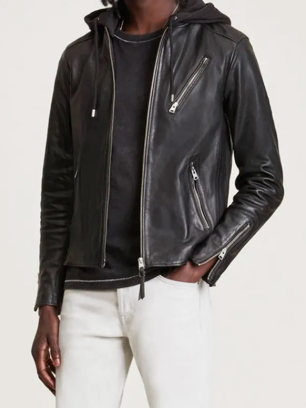 Asal Vision Black Jackets | Hooded Jackets | Men’s Motorcycle Leather Jacket With Hood Black