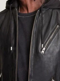 Asal Vision Black Jackets | Hooded Jackets | Men’s Motorcycle Leather Jacket With Hood Black
