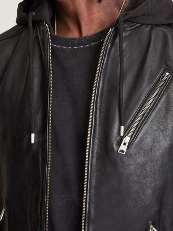 Asal Vision Black Jackets | Hooded Jackets | Men’s Motorcycle Leather Jacket With Hood Black