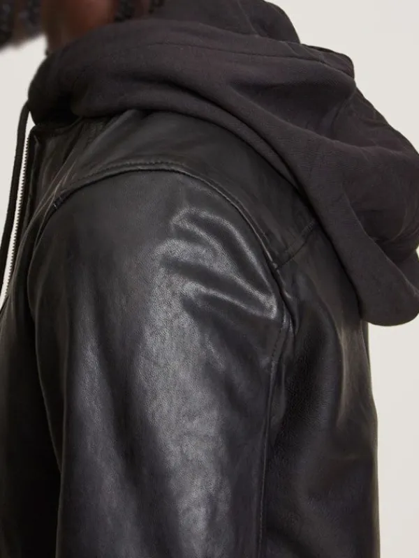 Asal Vision Black Jackets | Hooded Jackets | Men’s Motorcycle Leather Jacket With Hood Black