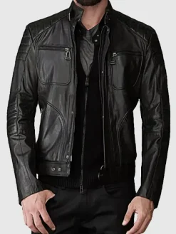 Asal Vision Black Jackets | Leather Jackets | Mens Padded Shoulders Genuine Leather Jacket Black