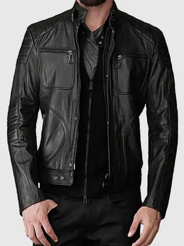 Asal Vision Black Jackets | Leather Jackets | Mens Padded Shoulders Genuine Leather Jacket Black