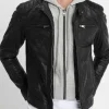 Asal Vision Black Jackets | Cafe Racer Jackets | Mens Removable Hood Cafe Racer Leather Jacket Black