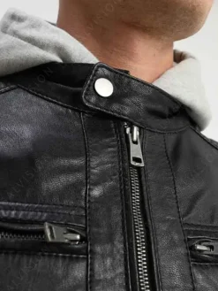 Asal Vision Black Jackets | Cafe Racer Jackets | Mens Removable Hood Cafe Racer Leather Jacket Black