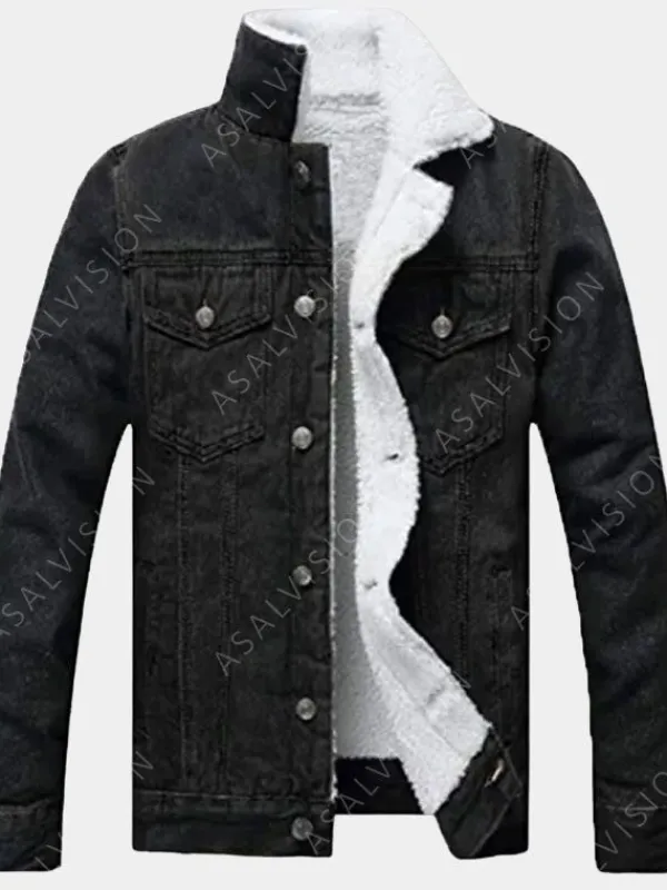 Asal Vision Denim Jackets | Mens Sherpa Lined Denim Jacket Black