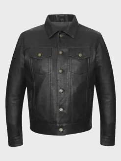 Asal Vision Black Jackets | Trucker Jackets | Men’s Trucker Lambskin Leather Jacket Black