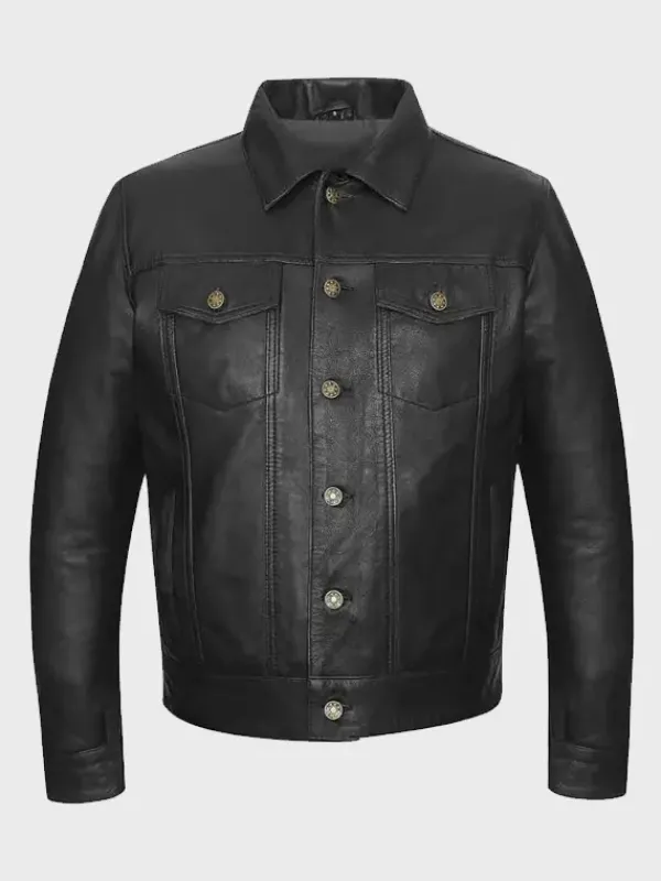 Asal Vision Black Jackets | Trucker Jackets | Men’s Trucker Lambskin Leather Jacket Black