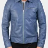 Asal Vision Blue Jackets | Cafe Racer Jackets | Mens Cafe Racer Biker Leather Jacket Blue