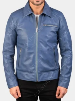 Asal Vision Blue Jackets | Cafe Racer Jackets | Mens Cafe Racer Biker Leather Jacket Blue