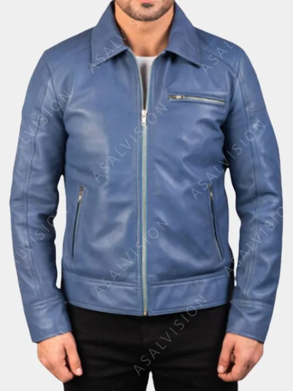 Asal Vision Blue Jackets | Cafe Racer Jackets | Mens Cafe Racer Biker Leather Jacket Blue