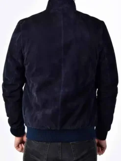 Asal Vision Suede Jackets | Bomber Jackets | Mens Suede Leather Bomber Stand Collar Jacket Blue