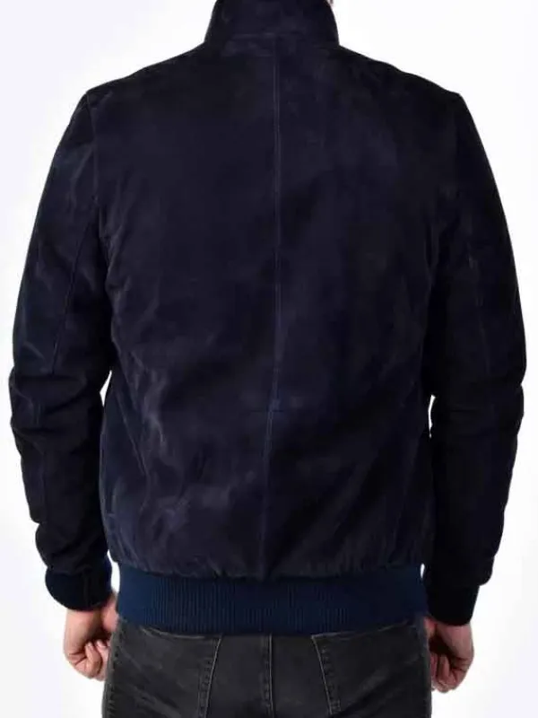 Asal Vision Suede Jackets | Bomber Jackets | Mens Suede Leather Bomber Stand Collar Jacket Blue