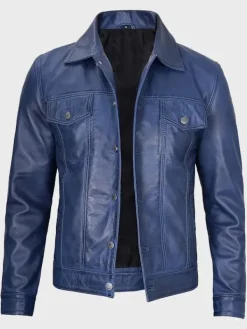 Asal Vision Blue Jackets | Trucker Jackets | Men’s Trucker Leather Jacket Blue