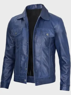 Asal Vision Blue Jackets | Trucker Jackets | Men’s Trucker Leather Jacket Blue