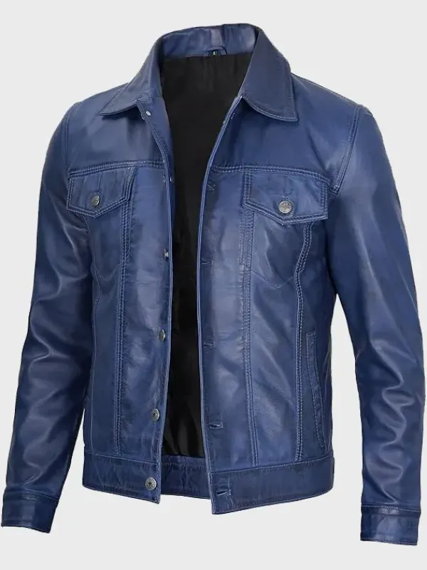 Asal Vision Blue Jackets | Trucker Jackets | Men’s Trucker Leather Jacket Blue