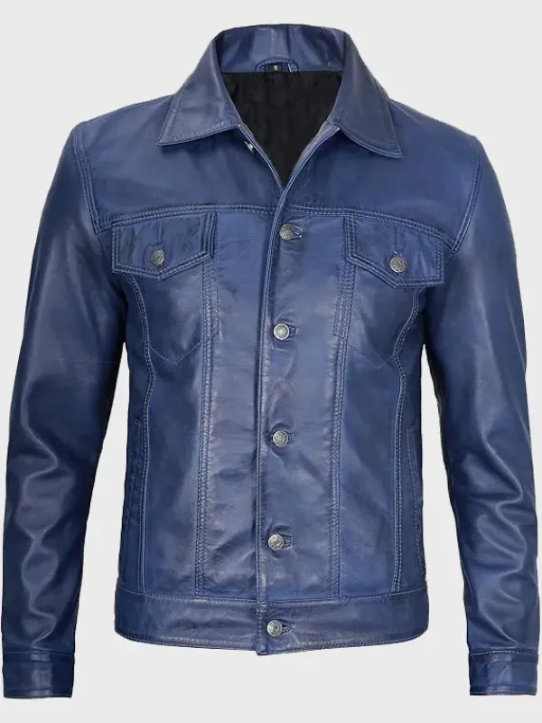 Asal Vision Blue Jackets | Trucker Jackets | Men’s Trucker Leather Jacket Blue
