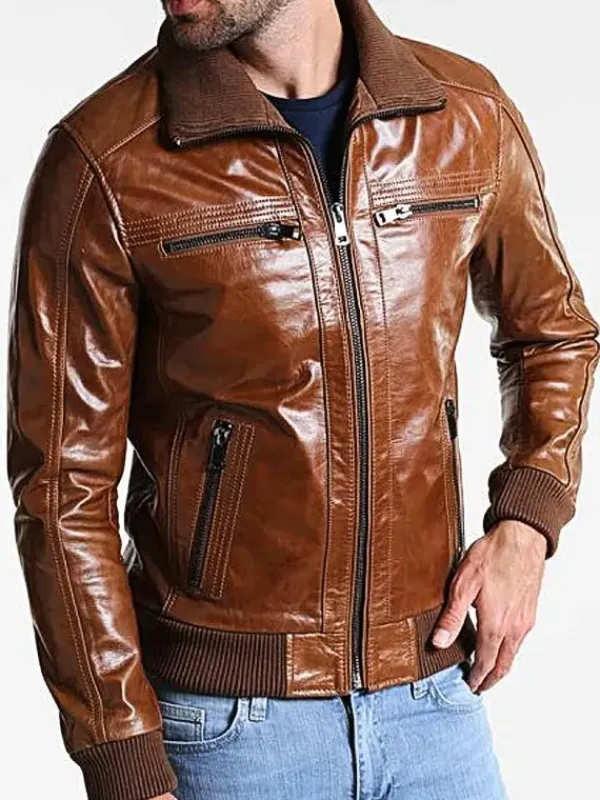 Asal Vision Brown Jackets | Bomber Jackets | Men’s Bomber Goatskin Leather Jacket Brown