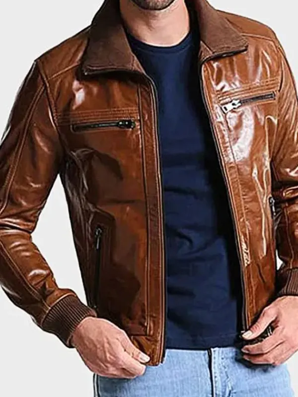 Asal Vision Brown Jackets | Bomber Jackets | Men’s Bomber Goatskin Leather Jacket Brown