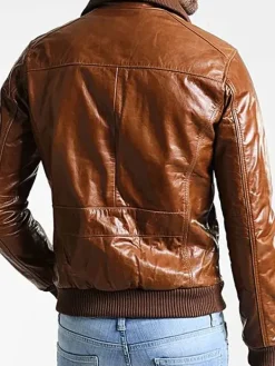 Asal Vision Brown Jackets | Bomber Jackets | Men’s Bomber Goatskin Leather Jacket Brown
