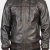 Asal Vision Brown Jackets | Hooded Jackets | Men’s Bomber Leather Jacket With Hood Brown