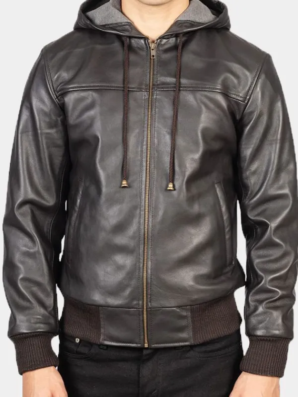 Asal Vision Brown Jackets | Hooded Jackets | Men’s Bomber Leather Jacket With Hood Brown