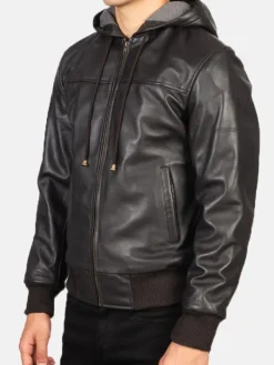 Asal Vision Brown Jackets | Hooded Jackets | Men’s Bomber Leather Jacket With Hood Brown
