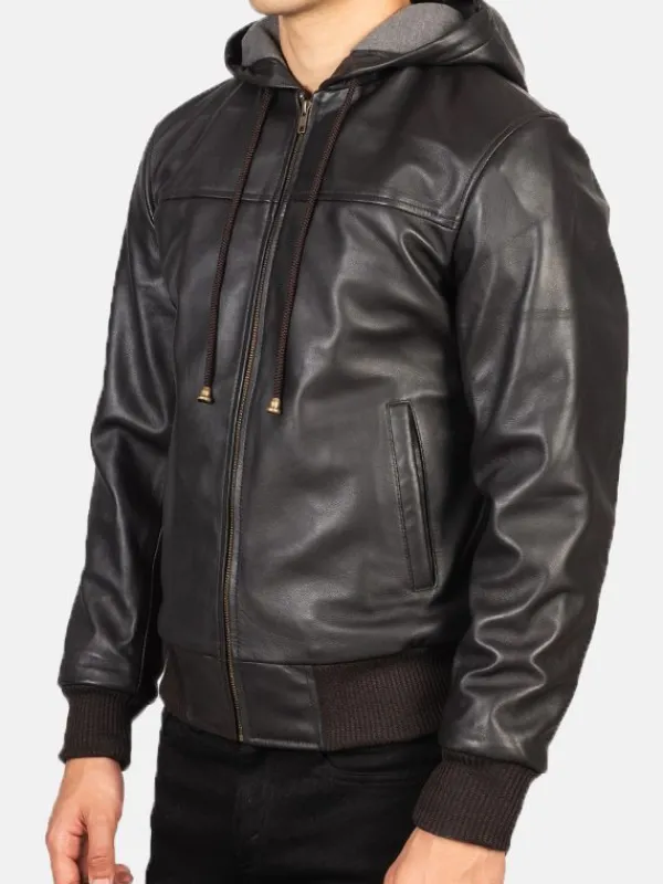 Asal Vision Brown Jackets | Hooded Jackets | Men’s Bomber Leather Jacket With Hood Brown