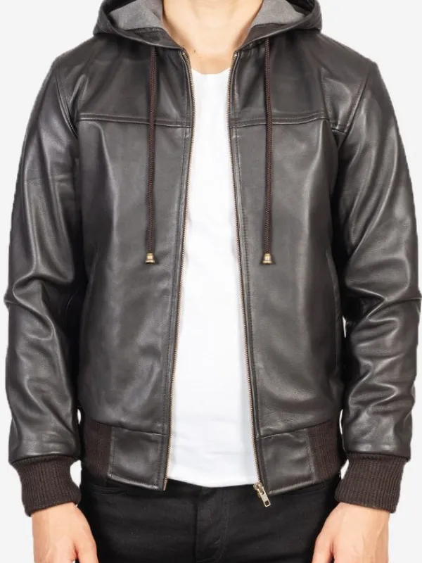 Asal Vision Brown Jackets | Hooded Jackets | Men’s Bomber Leather Jacket With Hood Brown