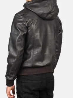 Asal Vision Brown Jackets | Hooded Jackets | Men’s Bomber Leather Jacket With Hood Brown