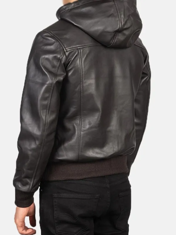 Asal Vision Brown Jackets | Hooded Jackets | Men’s Bomber Leather Jacket With Hood Brown