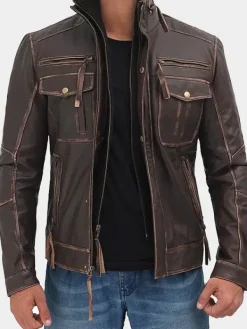 Asal Vision Brown Jackets | Cafe Racer Jackets | Mens Cafe Racer Distressed Leather Jacket Brown
