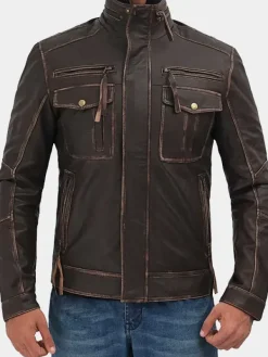 Asal Vision Brown Jackets | Cafe Racer Jackets | Mens Cafe Racer Distressed Leather Jacket Brown