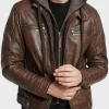 Asal Vision Brown Jackets | Hooded Jackets | Mens Hooded Leather Motorcycle Jacket Brown