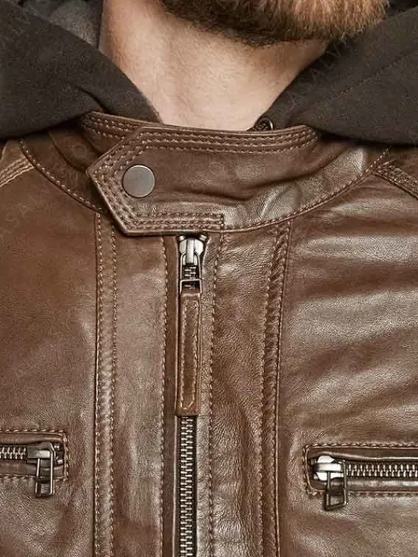 Asal Vision Brown Jackets | Hooded Jackets | Mens Hooded Leather Motorcycle Jacket Brown