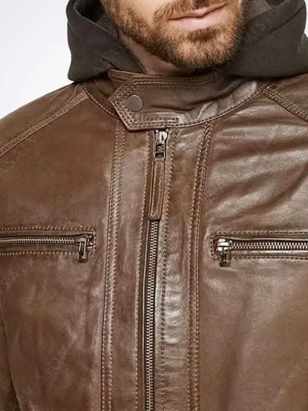 Asal Vision Brown Jackets | Hooded Jackets | Mens Hooded Leather Motorcycle Jacket Brown