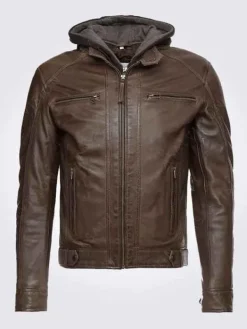 Asal Vision Brown Jackets | Hooded Jackets | Mens Hooded Leather Motorcycle Jacket Brown