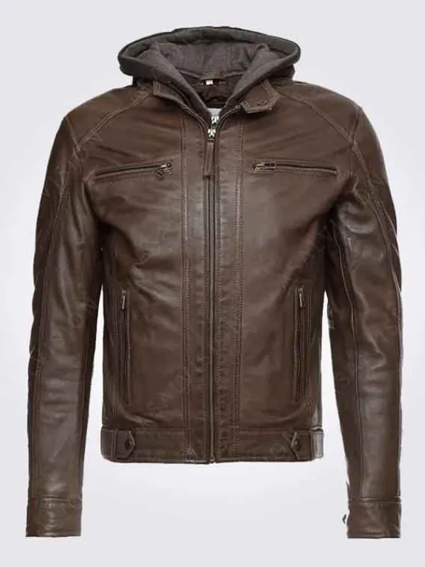 Asal Vision Brown Jackets | Hooded Jackets | Mens Hooded Leather Motorcycle Jacket Brown