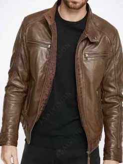 Asal Vision Brown Jackets | Hooded Jackets | Mens Hooded Leather Motorcycle Jacket Brown