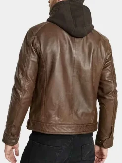 Asal Vision Brown Jackets | Hooded Jackets | Mens Hooded Leather Motorcycle Jacket Brown