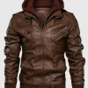 Asal Vision Brown Jackets | Hooded Jackets | Mens Leather Hooded Jacket Brown