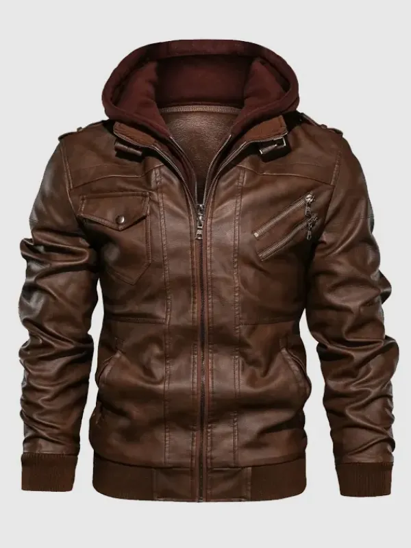 Asal Vision Brown Jackets | Hooded Jackets | Mens Leather Hooded Jacket Brown