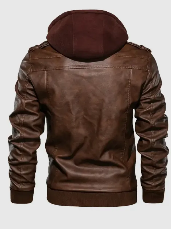 Asal Vision Brown Jackets | Hooded Jackets | Mens Leather Hooded Jacket Brown