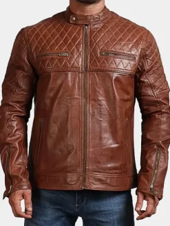 Asal Vision Brown Jackets | Cafe Racer Jackets | Mens Quilted Fashion Leather Biker Jacket Brown