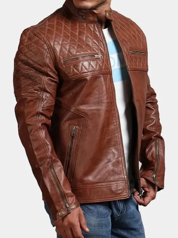 Asal Vision Brown Jackets | Cafe Racer Jackets | Mens Quilted Fashion Leather Biker Jacket Brown