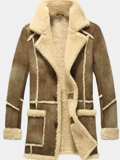 Asal Vision Men Coats | Mens Sheepskin Reacher Style Leather Coat Brown