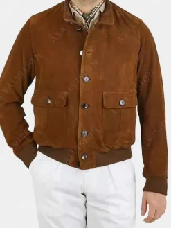 Asal Vision Brown Jackets | Suede Jackets | Mens Suede Leather Bomber Jacket Brown