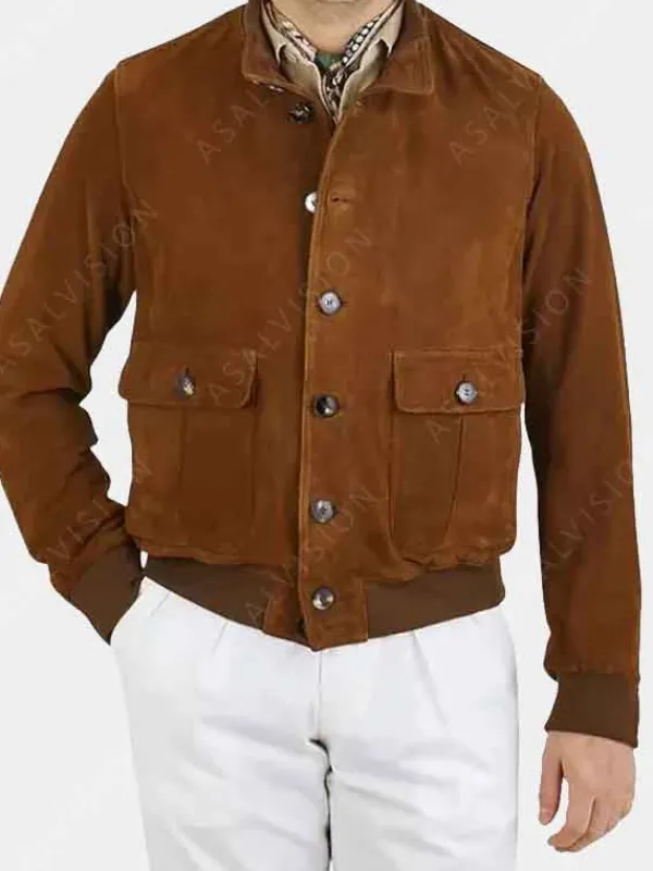 Asal Vision Brown Jackets | Suede Jackets | Mens Suede Leather Bomber Jacket Brown