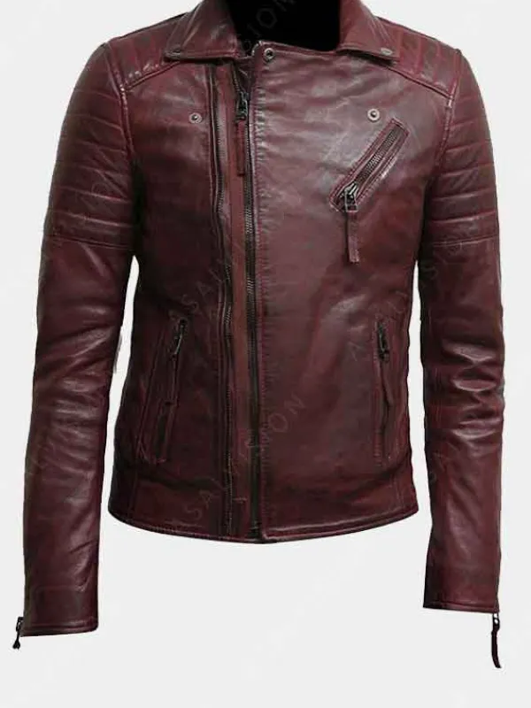 Asal Vision Biker Jackets | Leather Jackets | Mens Biker Jacket Burgundy