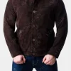 Asal Vision Brown Jackets | Suede Jackets | Mens Buttoned Up Suede Leather Jacket Dark Brown