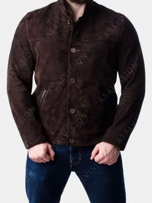 Asal Vision Brown Jackets | Suede Jackets | Mens Buttoned Up Suede Leather Jacket Dark Brown